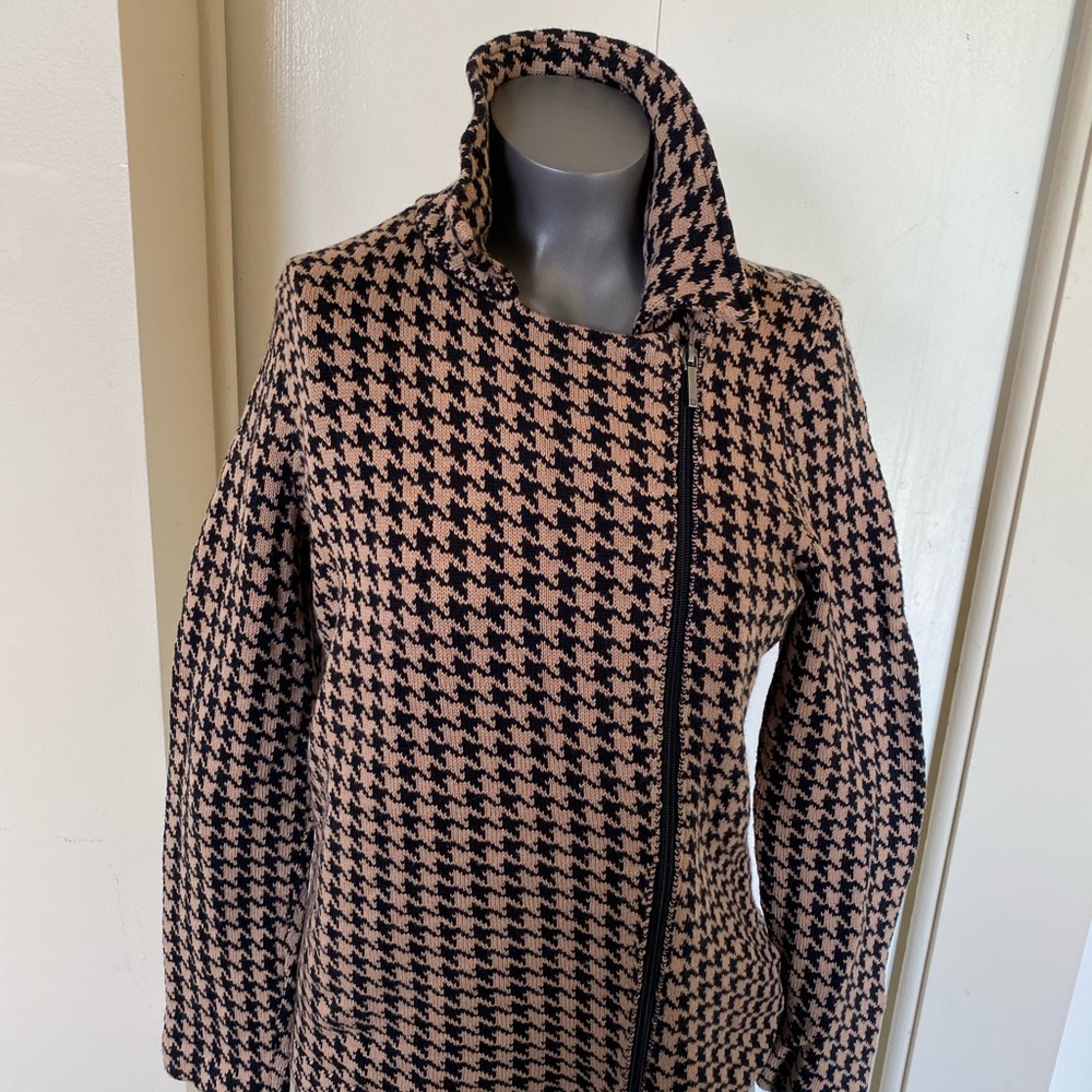 Chaps Size Medium Brown/Black Houndstooth Front Z… - image 2